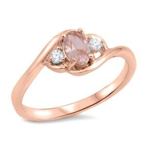Oval Cut Pink and Clear Morganite CZ Sterling Silver Ring